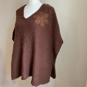 MAX STUDIO wool blend felt flower boho poncho brown